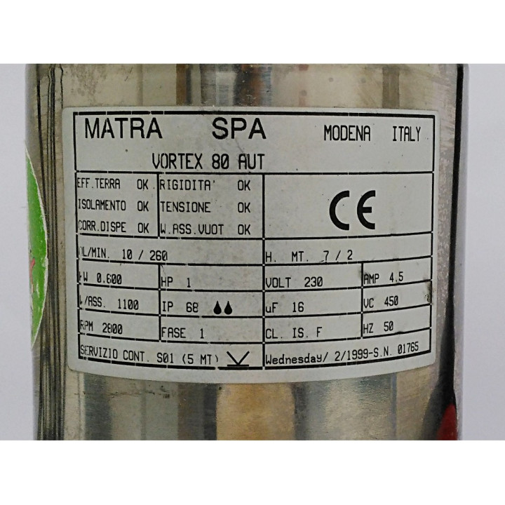 MATRA - Pompa Sommersa VORTEX 80 AUT 230V 4.5AMP