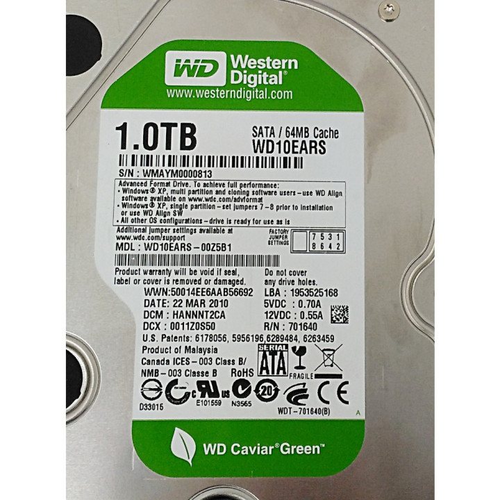WESTERN DIGITAL WD10EARS - Hard Disck Caviar Green SATA 64Mb Cache 1.0TB