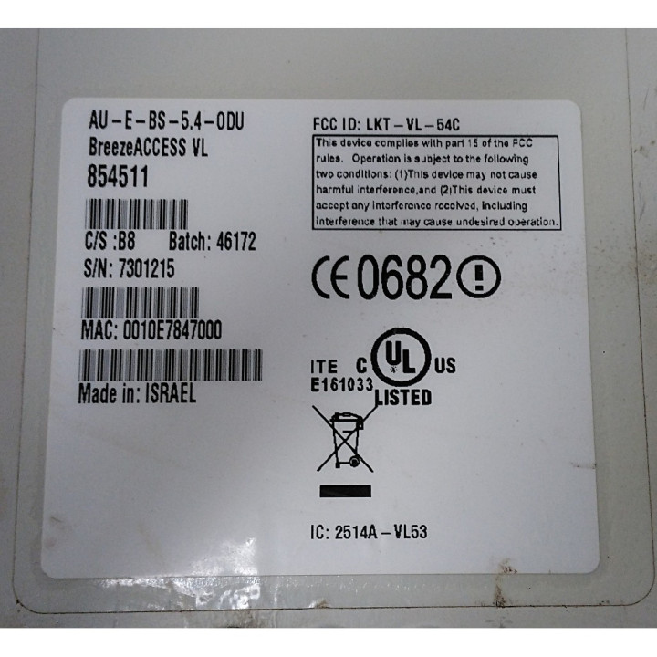 BreezeACCESS VL AU-E-BS-5.4-ODU - High Power Outdoor Wireless Bridge