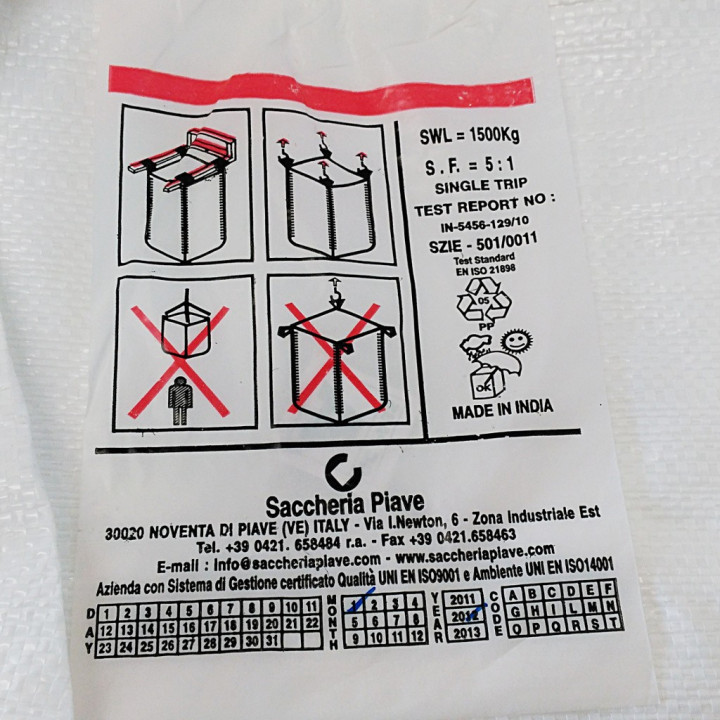 Saccheria Piave 501/0011 - Sacconi 4 Punti di Presa BIG BAGS SWL 1500Kg