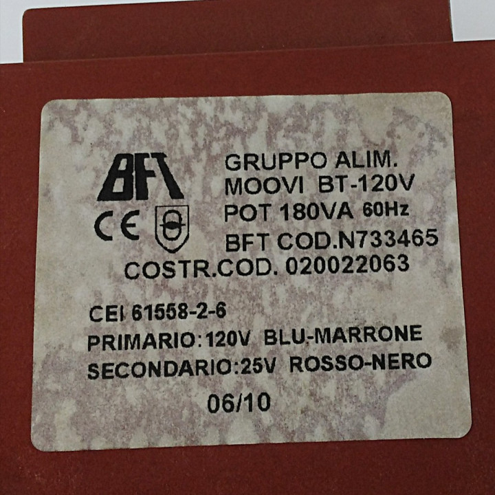 BFT 61558-2-6 - Trasformatore MOOVI BT-120V POT 180VA 60Hz