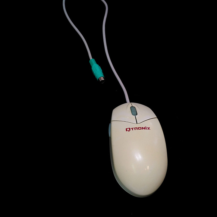 QTRONIX F2Q4NE993D - Mouse a 3 Pulsanti + Rotellina di Scorrimento - Cavo PS/2 -  Bianco