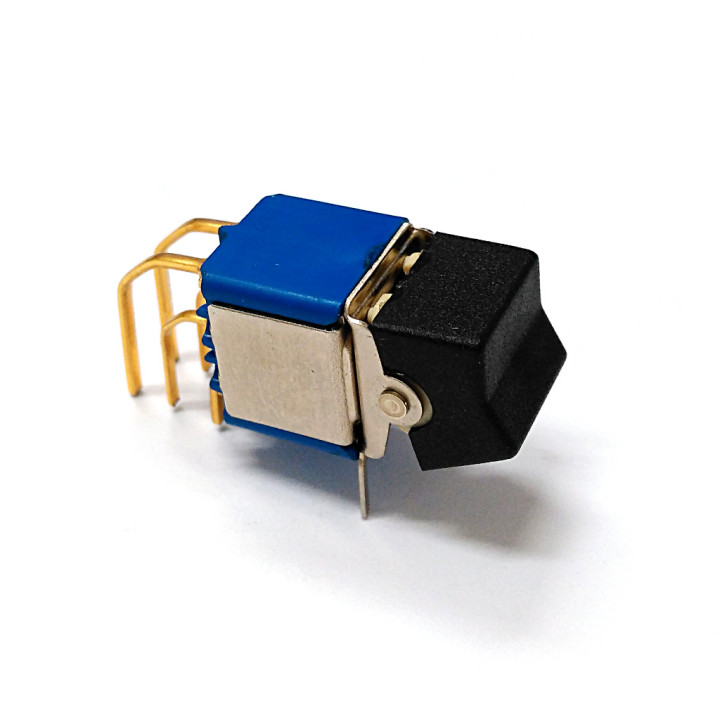 BiPolar Rocker Switch TR for PCB Mount - GOLD Plated Pins - BLACK Washable Button