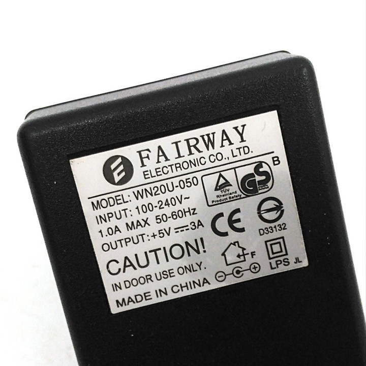 FAIRWAY ELECTRONIC - Caricabatterie Adattatore di Alimentazione 5V. 3A. 50/60Hrz. - Mod. WN20U-050 - Nero
