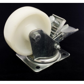 Ruota in Plastica con Fermo in Acciaio Ø120x40mm + Base 140x110mm