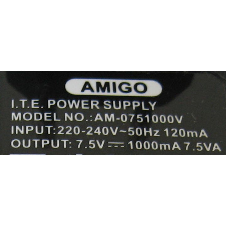 AMIGO AM-0751000V - Alimentatore 7,5V 1000MA 7,5VA 50HZ - Nero