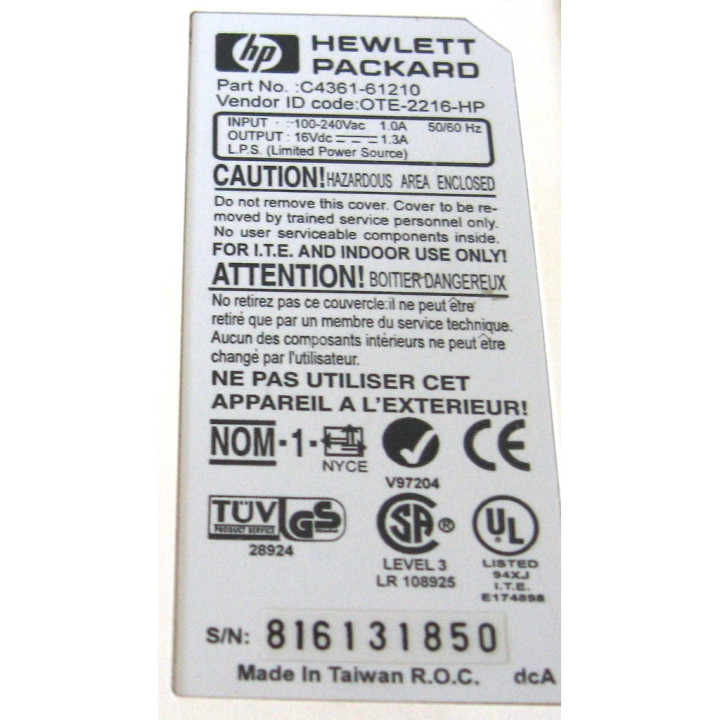 HP C4361-61210 - Alimentatore 16V DC 1.3A  50/60HZ - Bianco