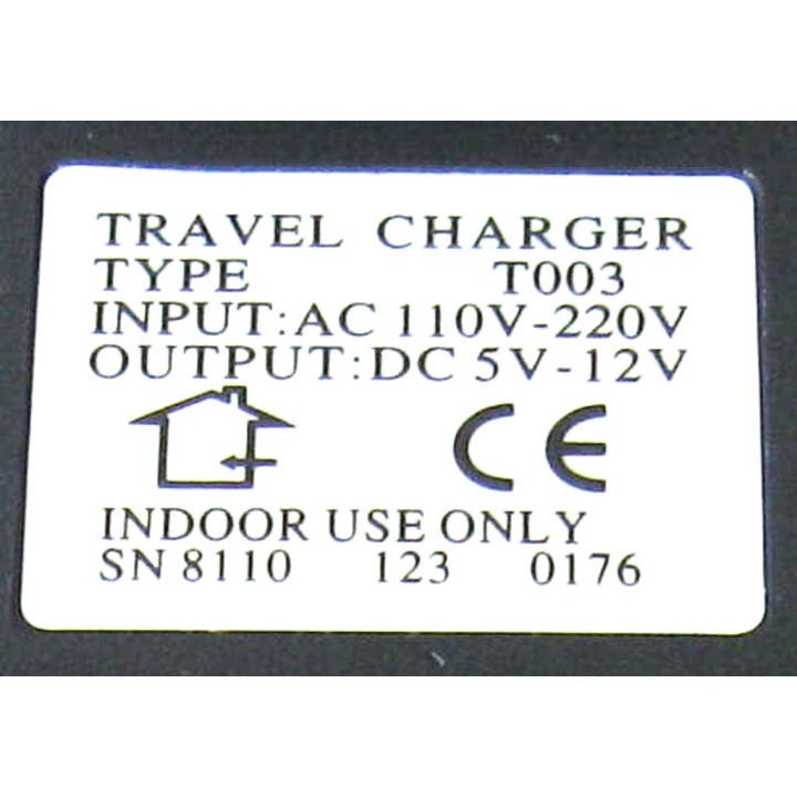 TRAVEL CHARGER 123/0176 - Alimentatore DC 5V - 12V - Mod. T003 - Nero