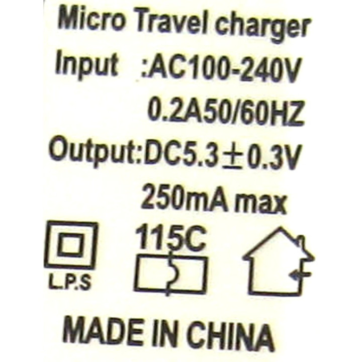 OEM - Caricabatteria da Viaggio DC5.3+0.3V - 250MA MAX - 50/60HZ - Nero