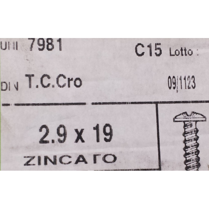 OEM M2.9 - 50x Vite  Testa Cilindrica Bombata in Acciaio Zincato 2.9x19mm