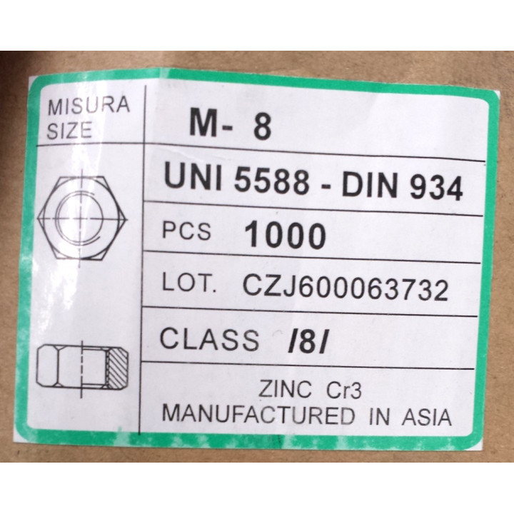 OEM M8 - 25x Dado Esagonale in Acciaio Zincato