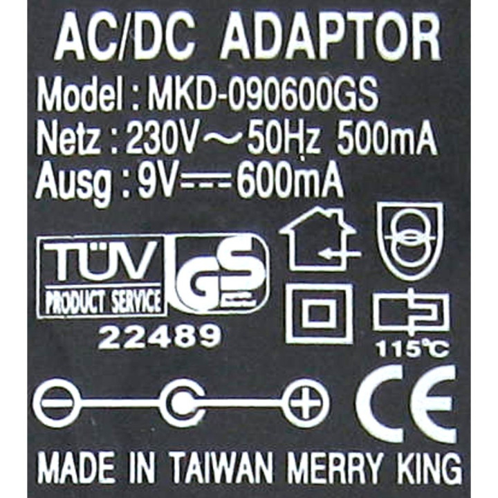 MERRY KING MKD-090600GS - Alimentatore 9V 600MA  50HZ - Nero