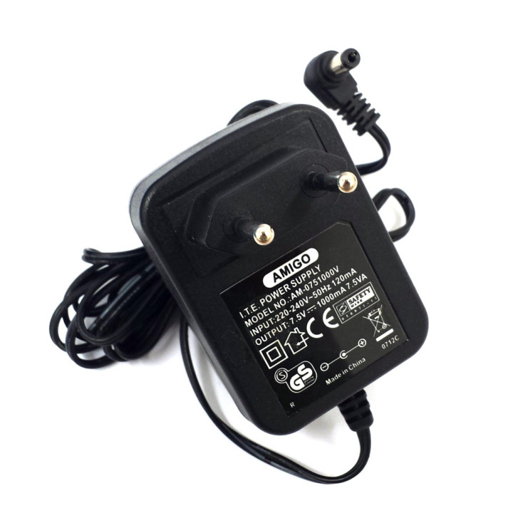 AMIGO AM-0751000V - Alimentatore 7,5V 1000MA 7,5VA 50HZ - Nero