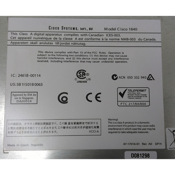 CISCO 1840 - Integrated Services Router Cisco 1840 Series 1800 con Cavo