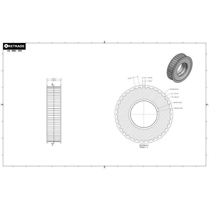 CNC 3D - Puleggia per Cinghia Dentata - 36 Denti da 5.50mm Passo 9.67mm