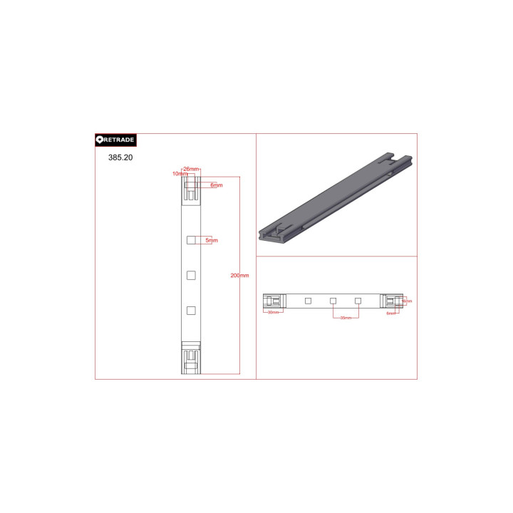 IGUS 385.20 - 2 x Barra Orizzontale per Barra di Cablatura - CNC 3D