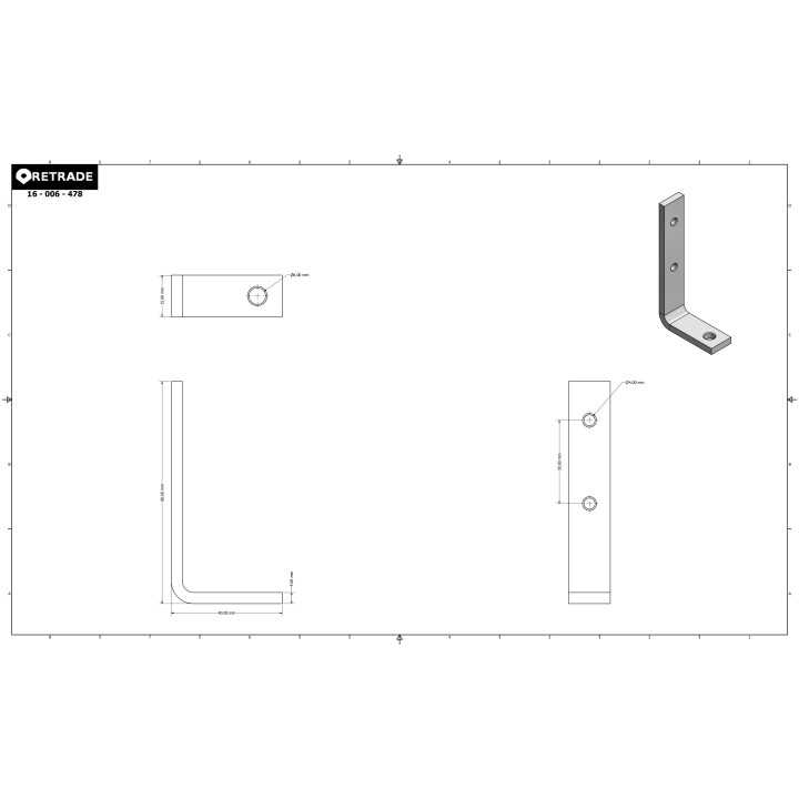 CNC 3D - 4x Staffa di Supporto a L 40x80x15mm