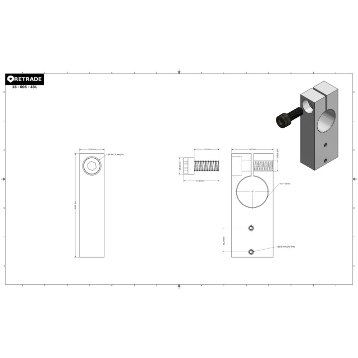 CNC 3D - Supporto per Albero in Alluminio 20x50x12mm