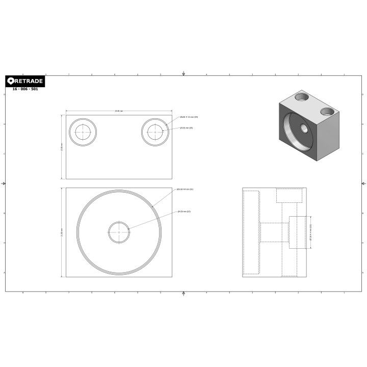 CNC 3D - 5 x Supporto in Alluminio per Albero 21x25x15mm