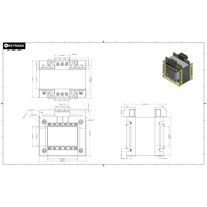 FASE 01.003 - Trasformatore Monofase 50/60Hz 100VA - Convertitore di Tensione 230/400VAC-12VAC