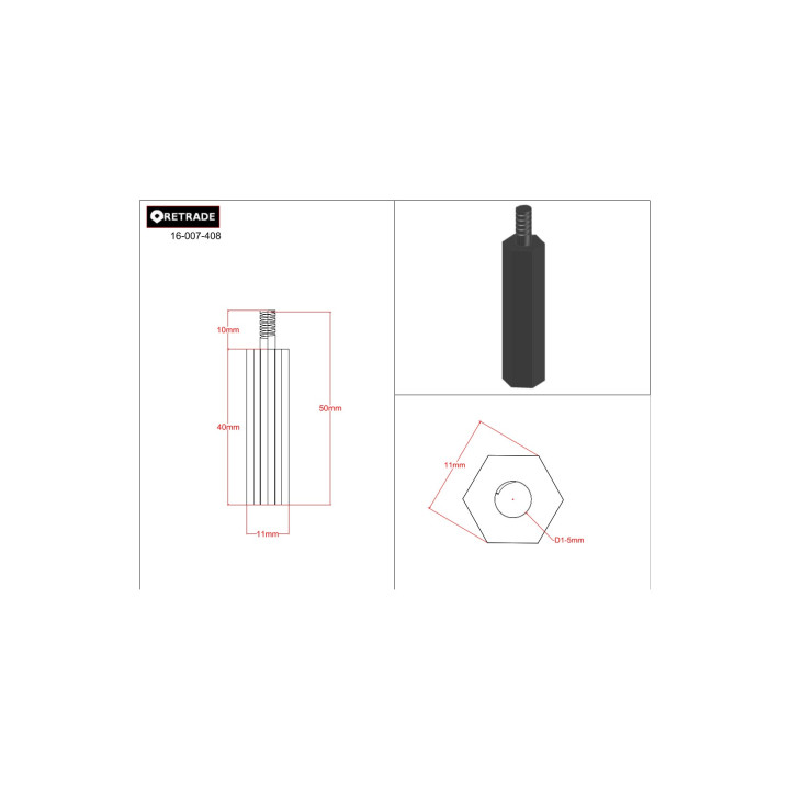 CNC 3D - 15x Distanziatore Zincato Maschio/Femmina - L 40mm