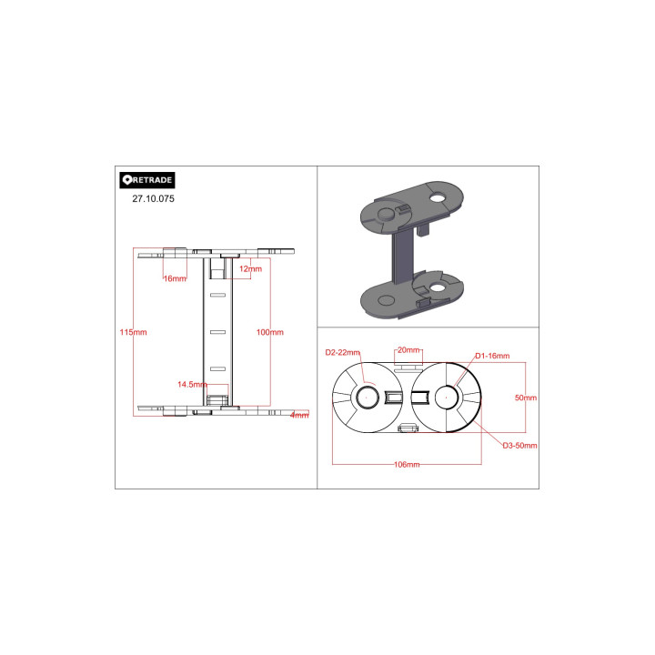 IGUS 385.20 - 2 x Barra Orizzontale per Barra di Cablatura - CNC 3D