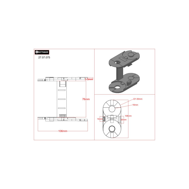 IGUS 385.20 - 2 x Barra Orizzontale per Barra di Cablatura - CNC 3D