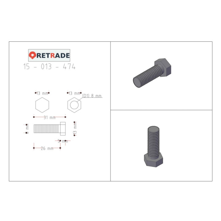 CNC 3D - 4x Viti Testa Esagonale 8.8 Zincato