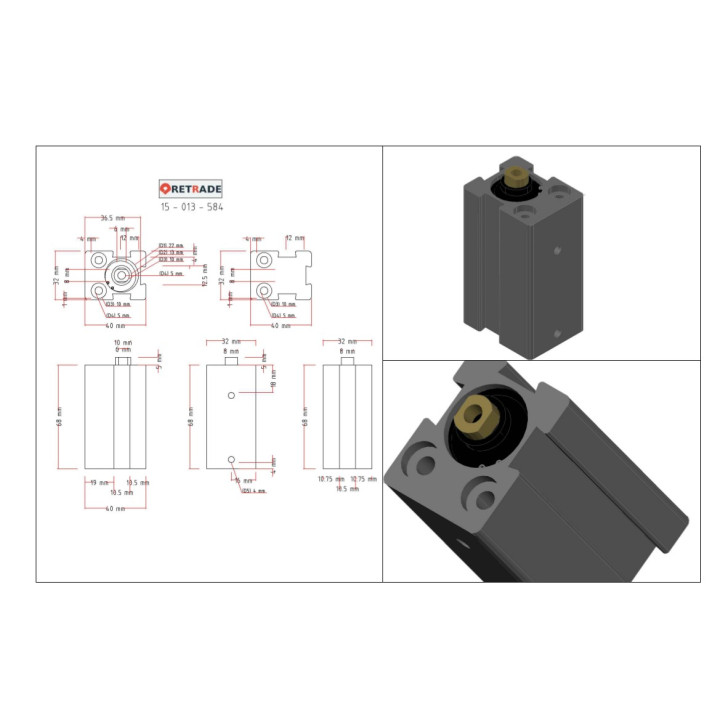 CNC 3D - Pistone Pneumatico 20x30mm Doppio Azzione Femmina