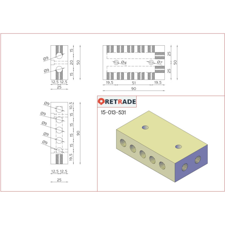 CNC 3D - Distributore Aria con 2+10 Vie 90x50x25mm