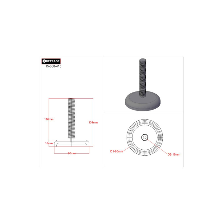 CNC 3D - Piedino del Macchina Regolabile