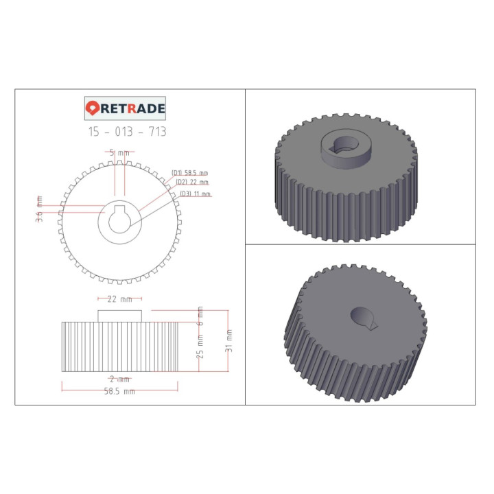 CNC 3D - Ingranaggio Ruota Dentata 40 Denti