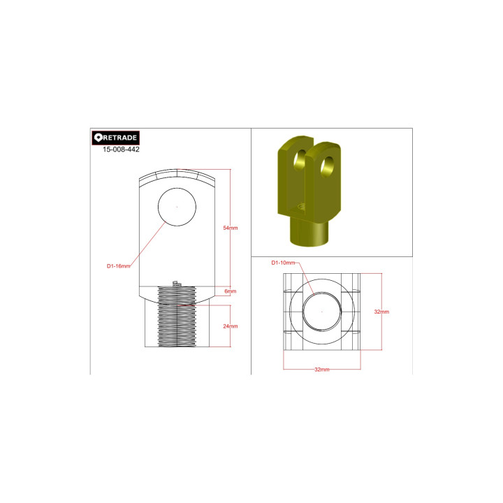 CNC 3D - Gancio in Acciaio M7x42x16mm