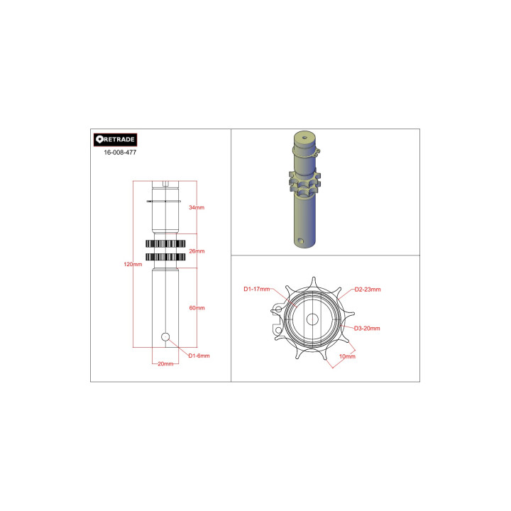 CNC 3D - Ingranaggio Doppio Cinghia Dentata su Albero in Acciaio