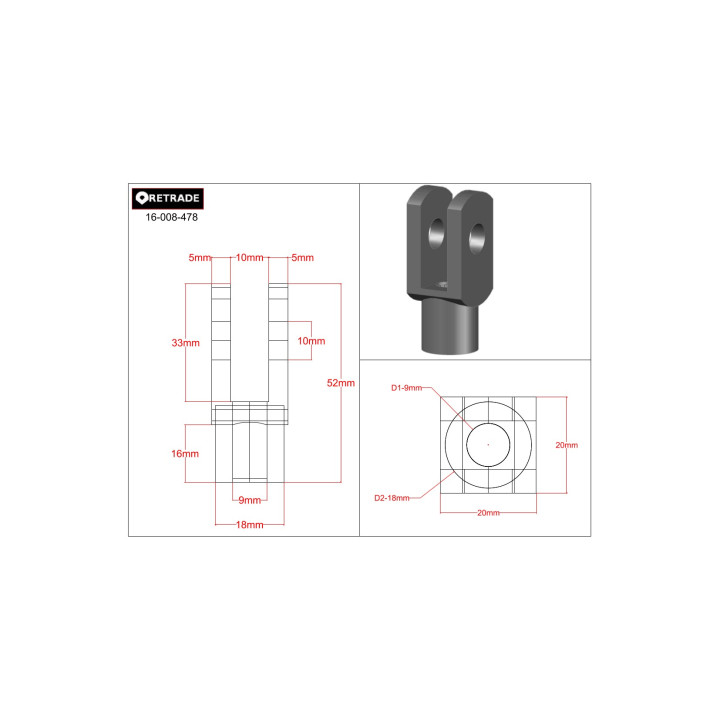 CNC 3D - Gancio in Acciaio M7x42x16mm