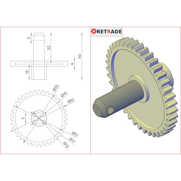 FAST 3000604 - Ingranaggio Cilindrico con Albero 39 Denti