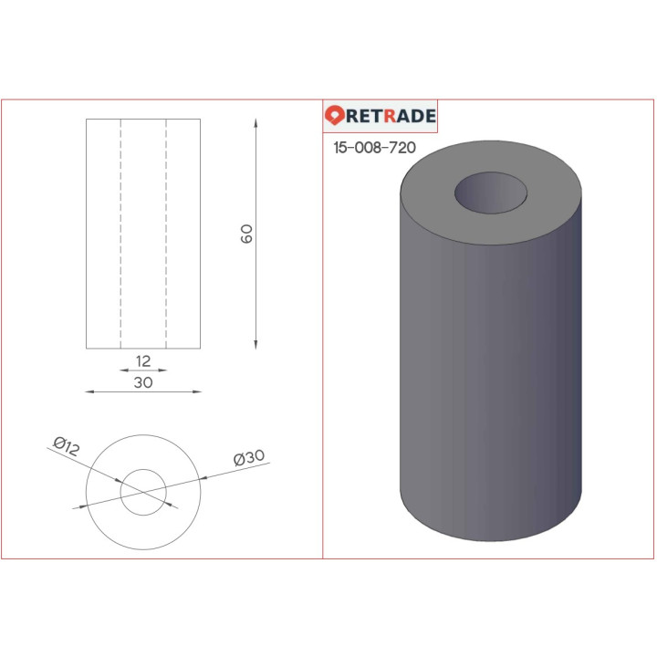 CNC 3D - Cilindro in Metallo 12x30mm - L 60mm
