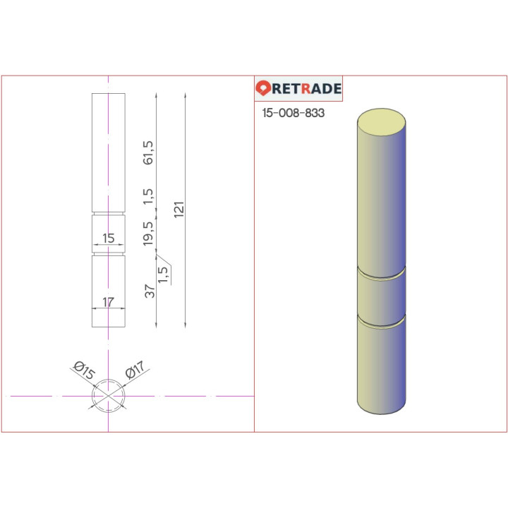 CNC 3D - Albero di Trasmissione 13x18mm - L 121mm
