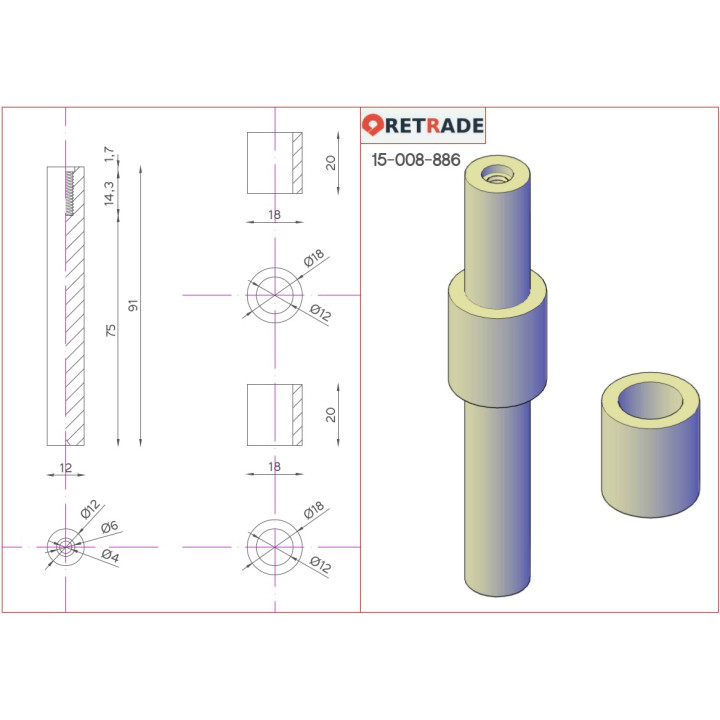 CNC 3D - Albero Pieno per Movimento Lineare xmm + 2 x Boccole