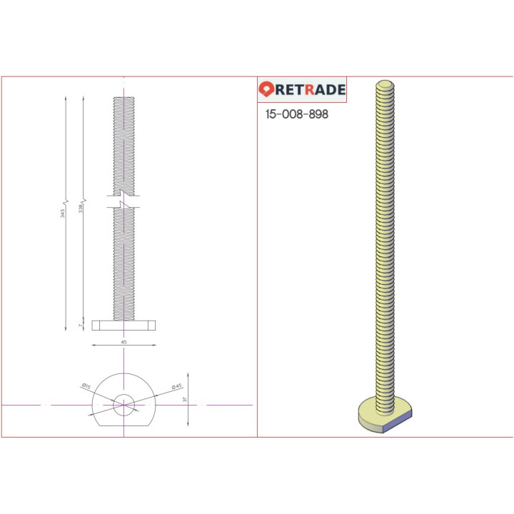 CNC 3D - Bullone con Barre Parzialmente Filettato