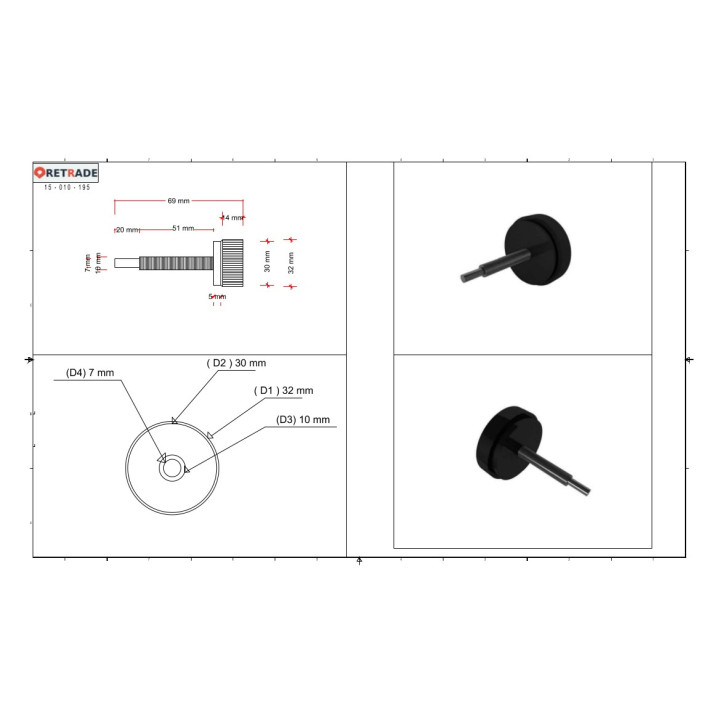 CNC 3D - Pomello Zigrinato Manopola Vite di Serraggio