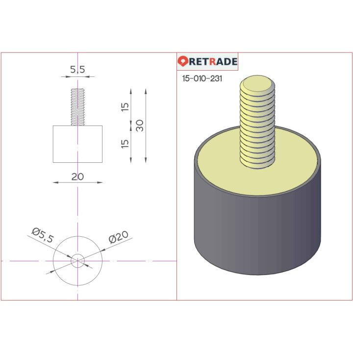 CNC 3D - 2x Piedino di Livellamento con Base in Plastica