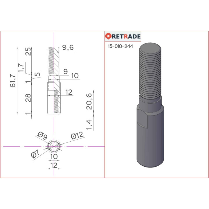 CNC 3D - Tiranti di Ricambio per Tirainserti Maschio/Femmina