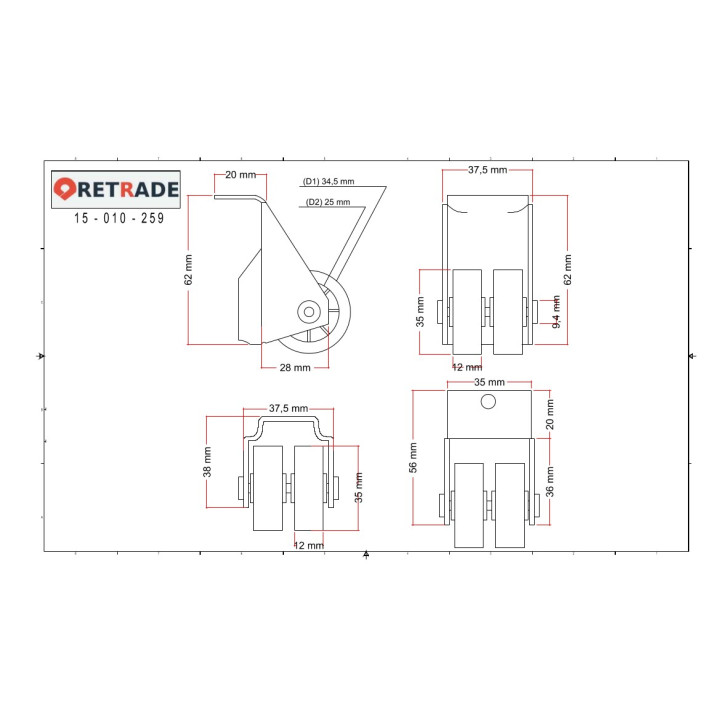 CNC 3D - Ruota Doppia in Plastica con Supporto Girevole