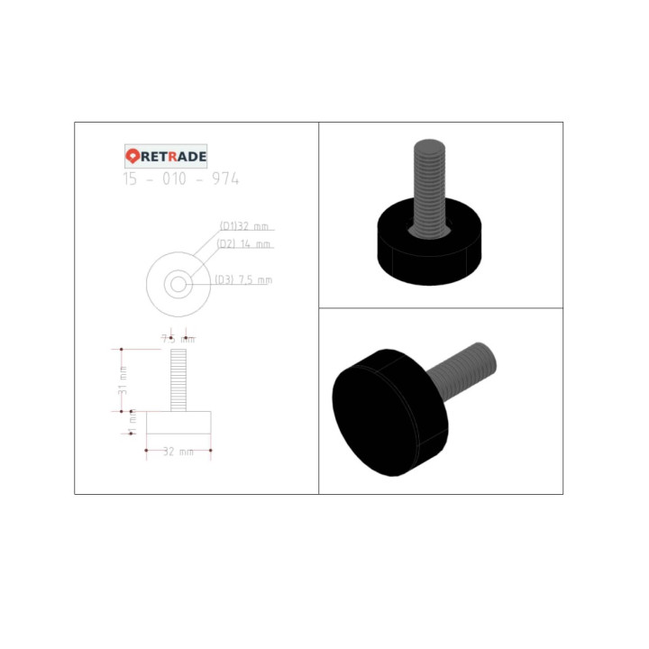 CNC 3D - Pomello Monopola con Vite Filettato