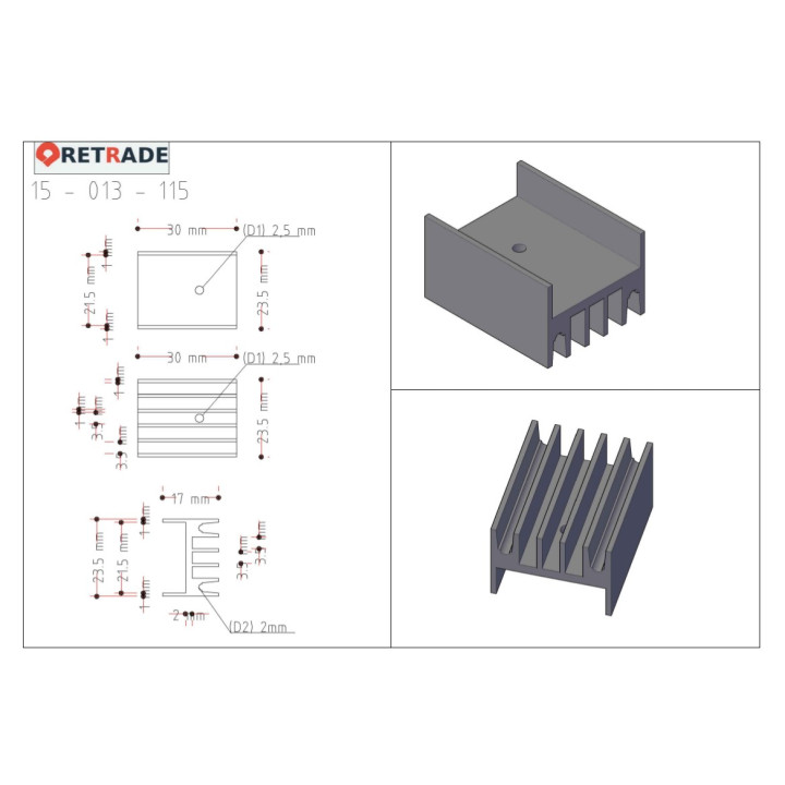 CNC 3D - Dissipatore di Raffreddamento per Schede 30x24x17mm