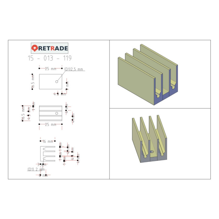 CNC 3D - Dissipatore di Raffreddamento per Schede 25x16x16mm
