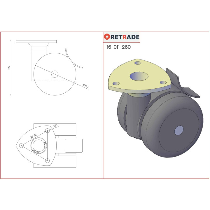 CNC 3D - Ruota Doppia con Supporto Girevoli per Mobili con Freno
