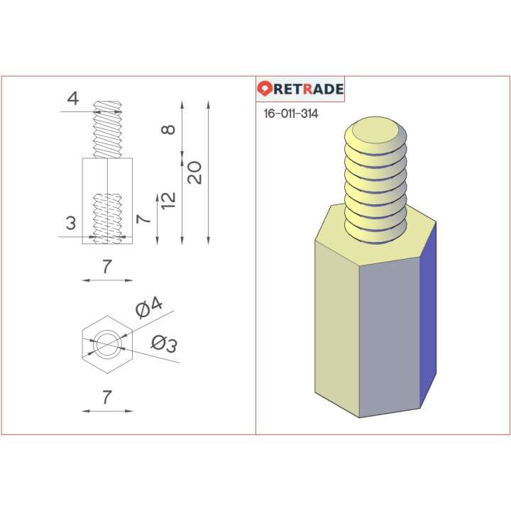 CNC 3D - Distanziatore in Acciaio Maschio/Femmina