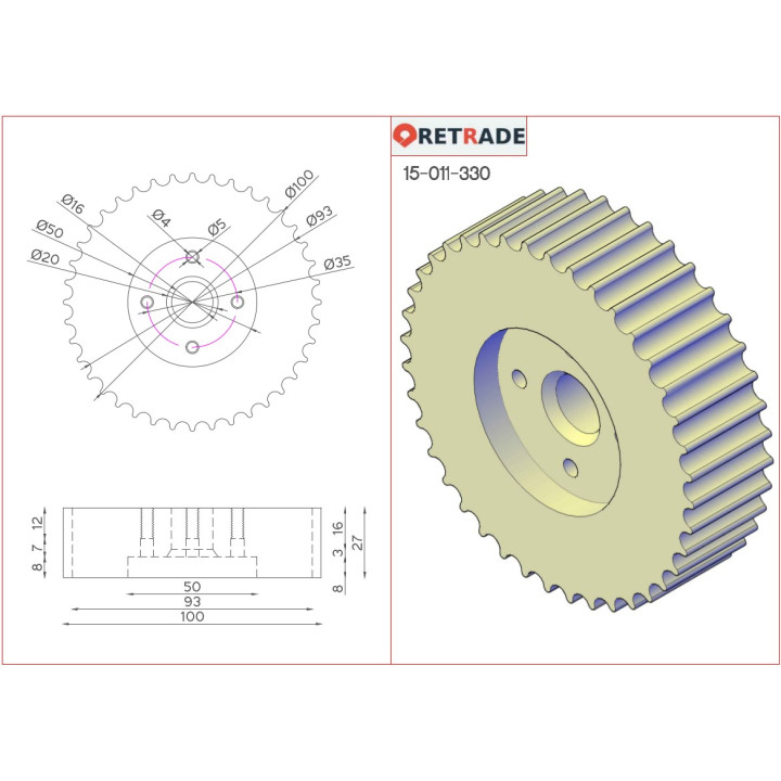 CNC 3D - Ingranaggio Dritto a Dentatura Dritto in Acciaio